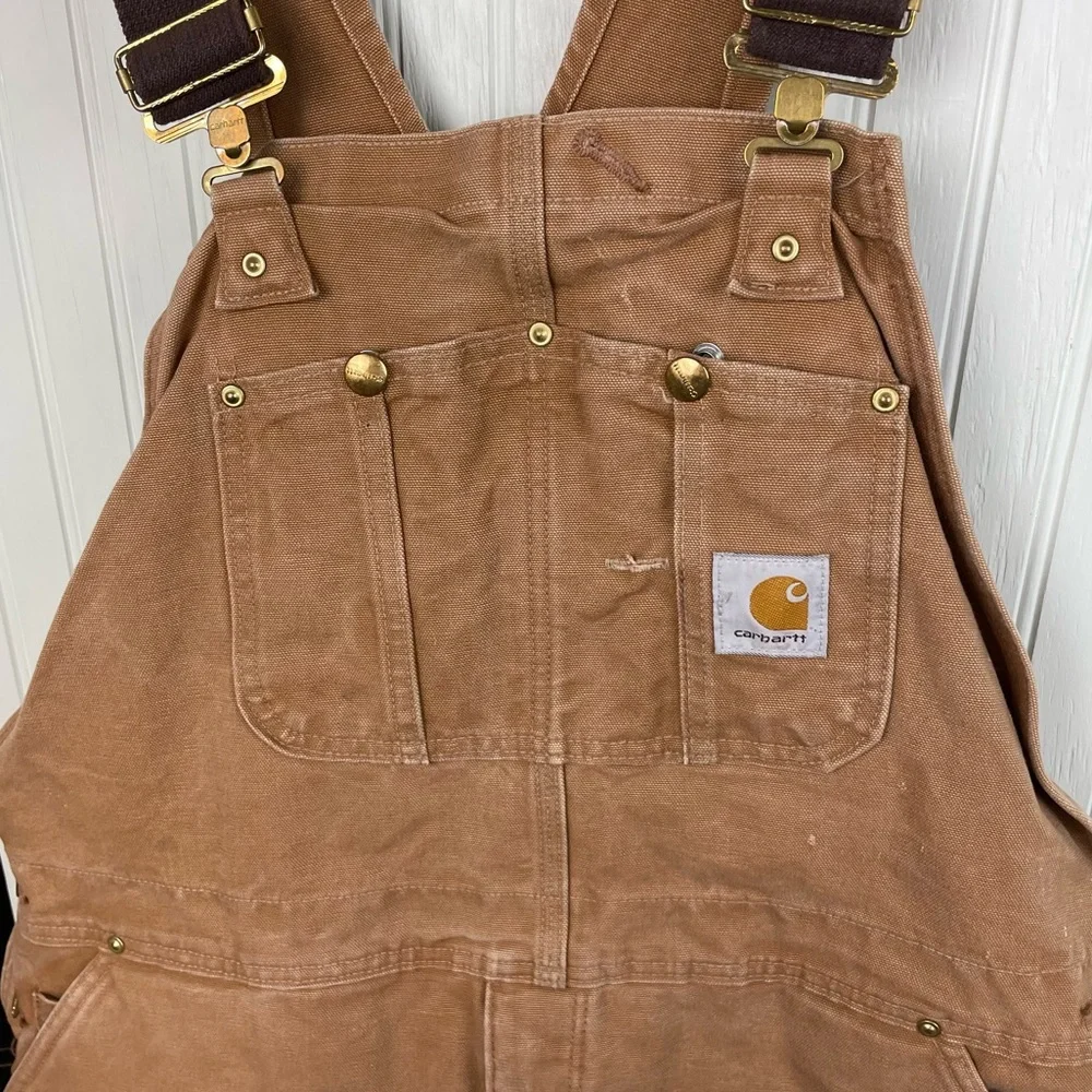 Vintage Carhartt Insulated Quilt Lined Double Knee Bib Overalls R02 Size 44 x 32